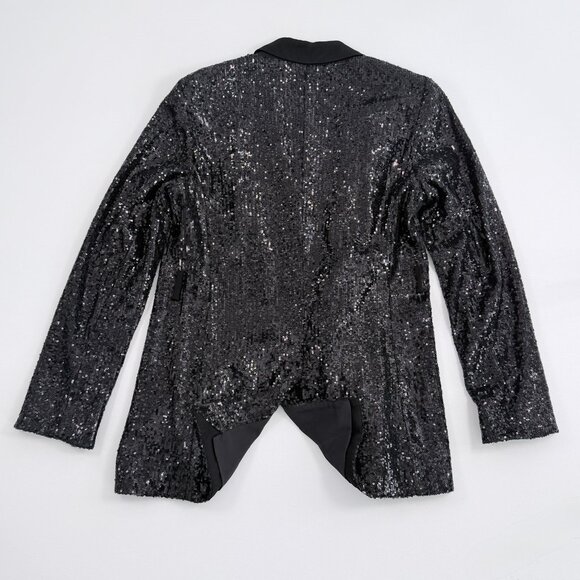 LK Bennett London Black Sequin Open Front Jacket with Satin Collar - Picture 7 of 9